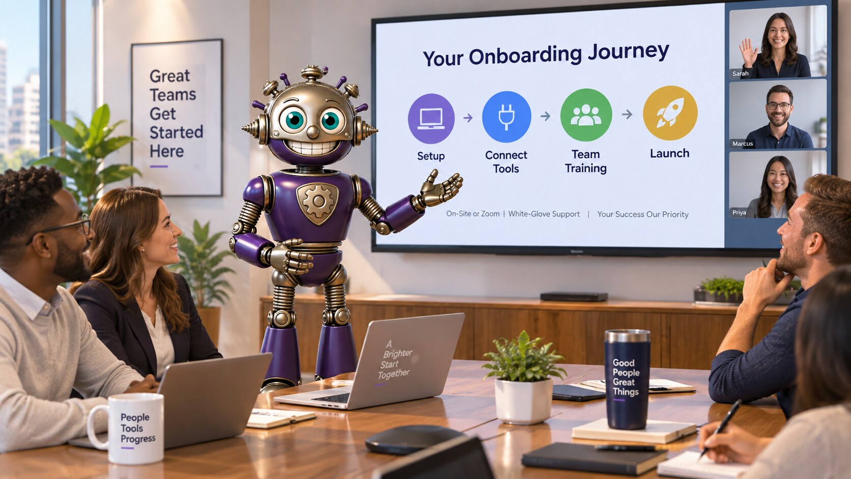 GearHead guiding a small-business team through setup, connected tools, training, and launch