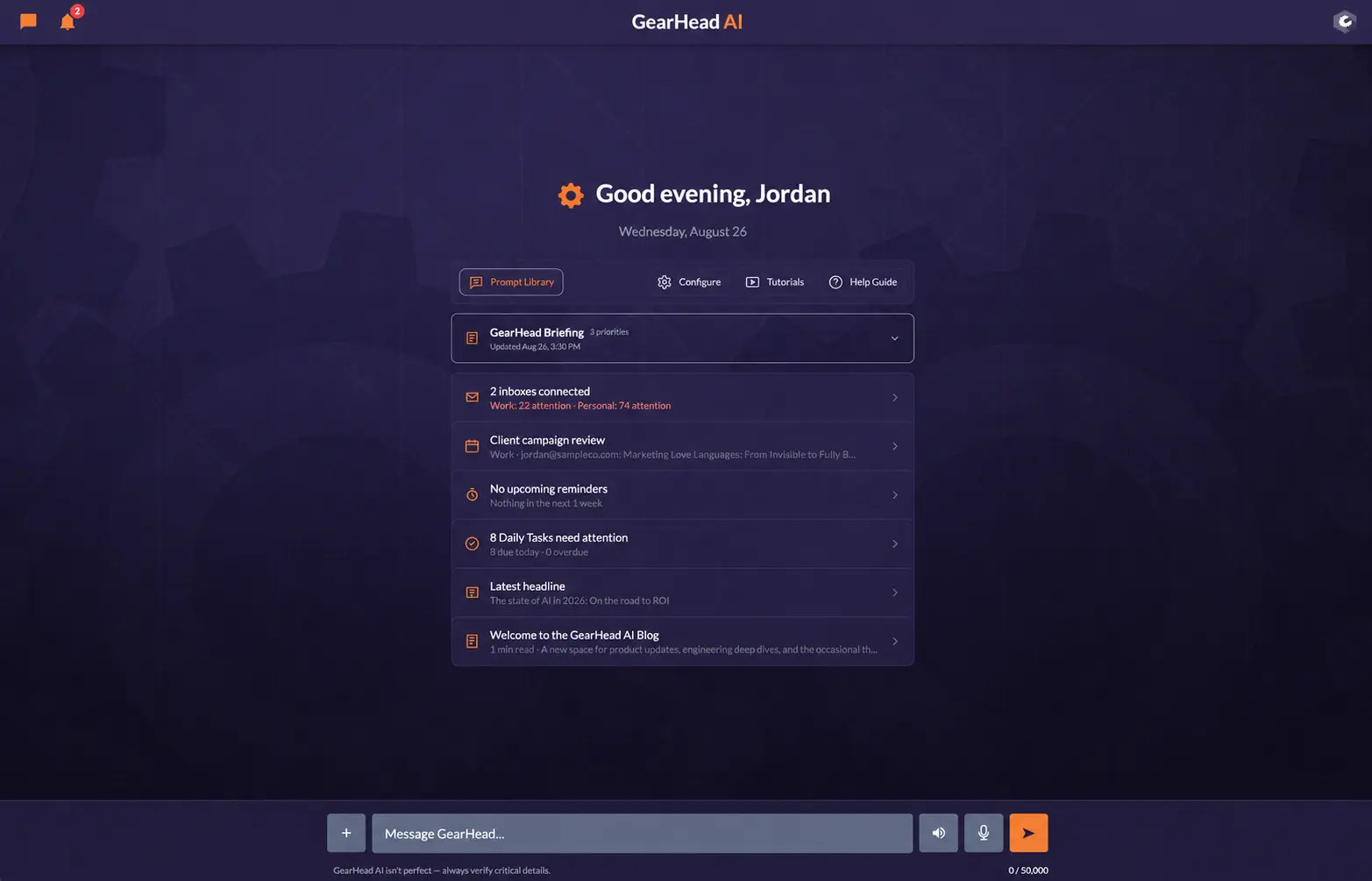 GearHead Simple Updates Dashboard example
