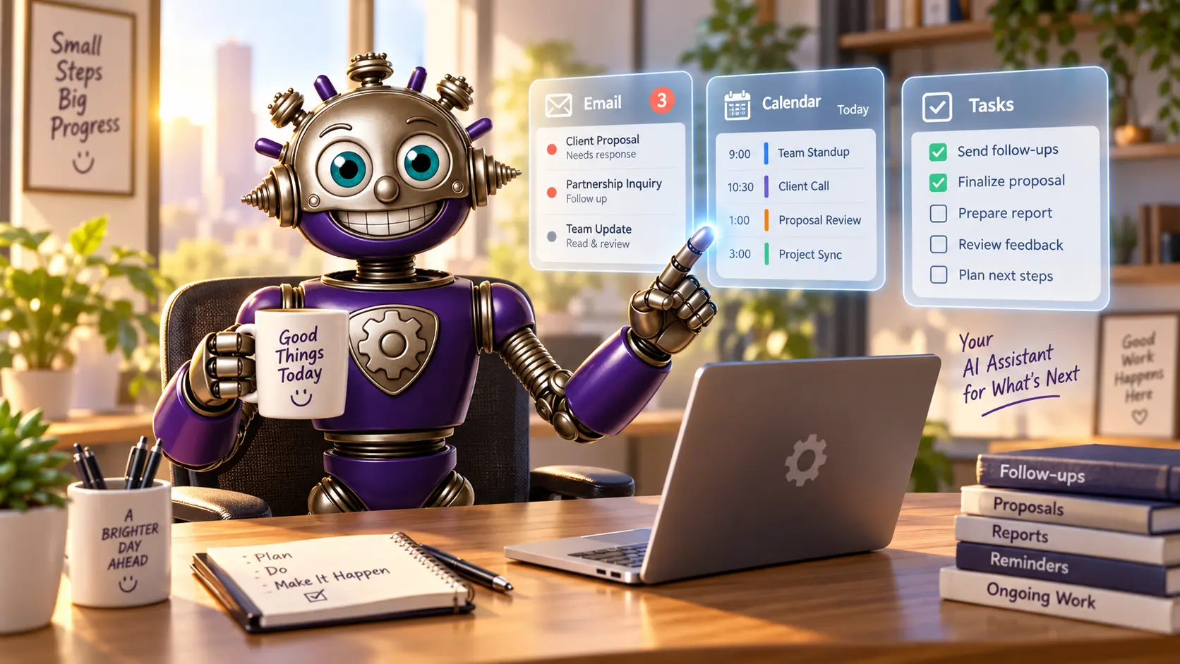 GearHead reviewing email, calendar appointments, and tasks at the start of the day
